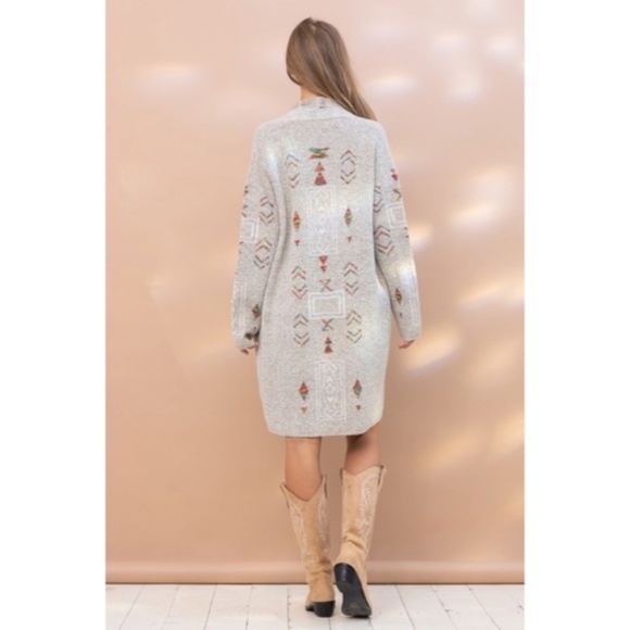 SOLD OUT Gray Colorful Aztec Tribal Western Marled Open Knit Cardigan Long - Picture 9 of 9